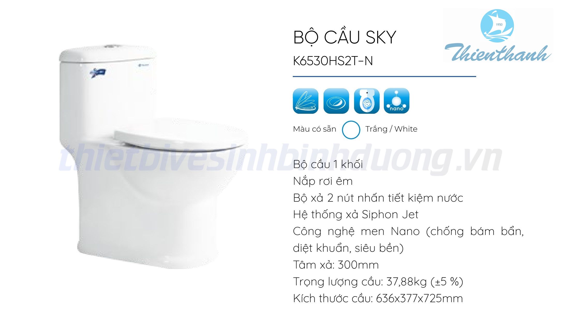 Bồn cầu Thiên Thanh SKY K6530H2T-N